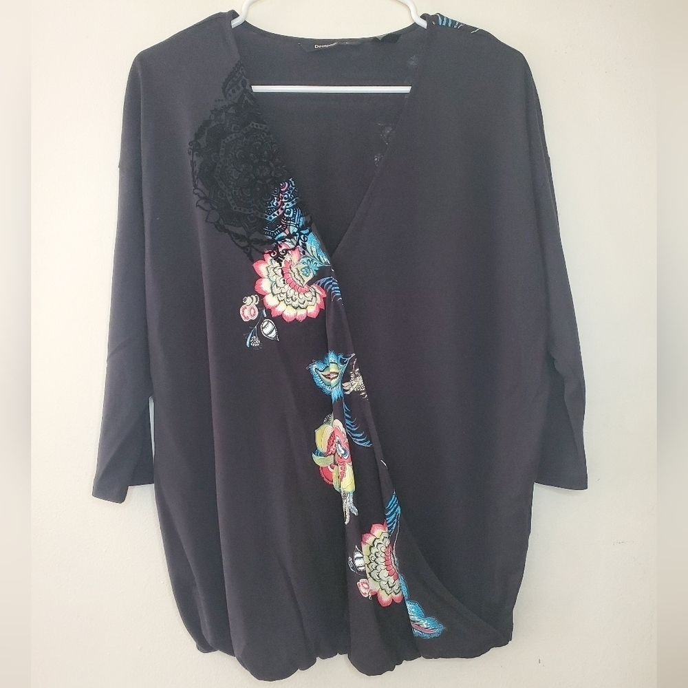 Womens Desigual Mandala Faux Wrap Top Size Large